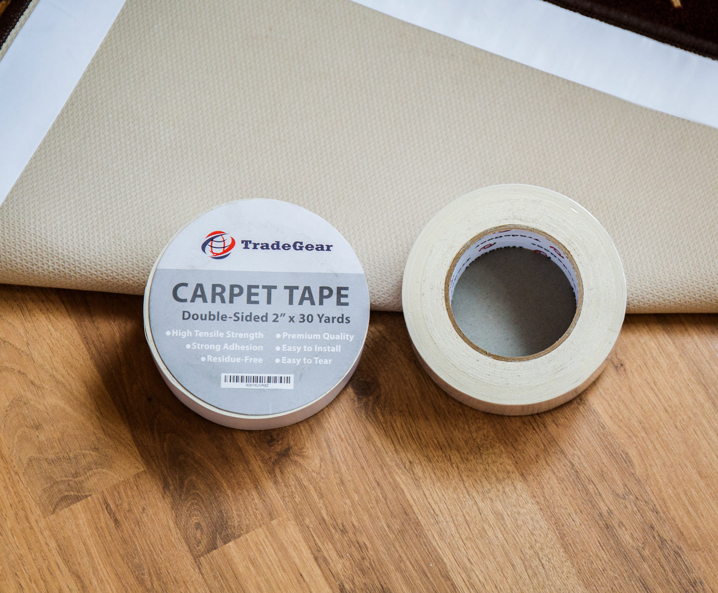 TradeGear Double Sided Carpet Tape - 2” x 30 Yards High Tensile Strength Rug Tape, Strong Adhesion, Durable, Residue Free, Easy to Install & Peel Off - TradeGear